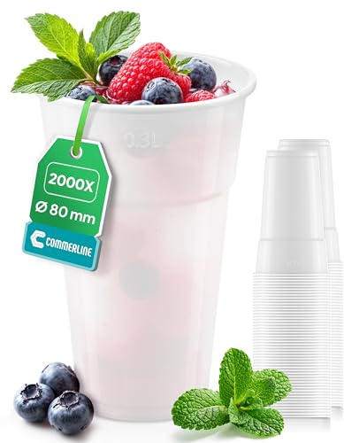 Commerline 2000 Stycken Vit Plastmuggar 0,3 L – Drickkoppar, Ölglas, Vattenmuggar, Utskänkningsmuggar | Engångsmugg, Vit Plastmugg, Party-Mugg, Vattenmugg, Serveringsmugg