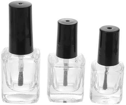 Ipetboom Paquete 3 Botellas Vacías De Esmalte De Uñas Transparentes Con Pincel, Vidrio Duradero, Formas Cuadradas De 5 Ml, 10 Ml y 15 Ml, Para Decoración y Uso Profesional De Uñas
