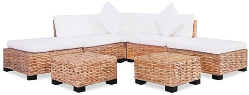 IKAYAA Conjunto de Sofás 18 Piezas Ratán Natural, Sofa Jardin Exterior de Ratán, Conjunto Jardín de Ratán con Cojines, Muebles Jardin Exterior
