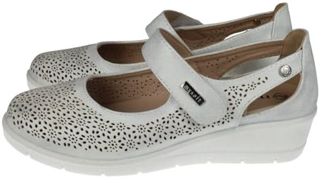mysoft 25M208 Merceditas Mujer Plata con Diseño Calado y Cinta Textil Adhesiva Mujer Manoletinas Plata 39