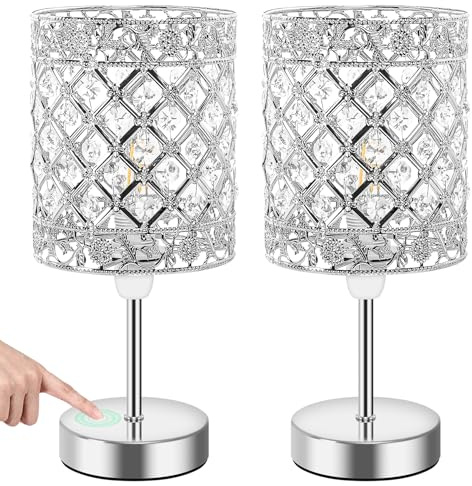 Aomeya Touch Control Crystal Table Lamp Set of 2,with 3-Way Dimmable Bedside Lamps for Bedroom Living Room E14 Base Bulb Included