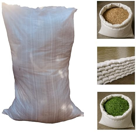 VEZODEK Sacos para Escombros Blancos 60x90cm Sandbag | Costal Saco de Tela de Polipropileno Bolsas Rafia Gomas de Anclaje Resistentes 50kg | Saco Arena Tierra Jardin Sacos Antiinundacion (100)