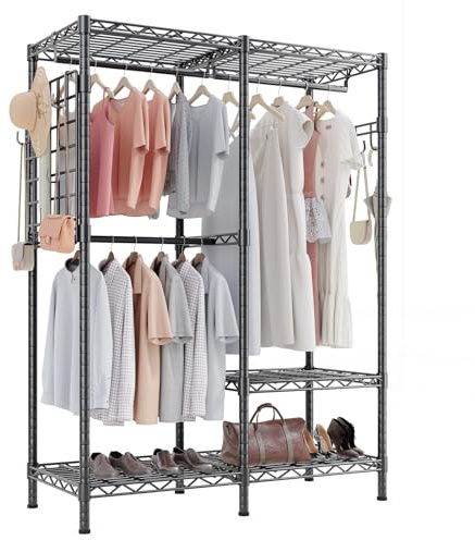 HOKEEPER Open Wardrobe Closet Organizer - 117.5x43x193.5cm Free Standing with Adjustable Wire Shelves & Clothes Rail, Multi-Functional for Bedroom & Boutiques