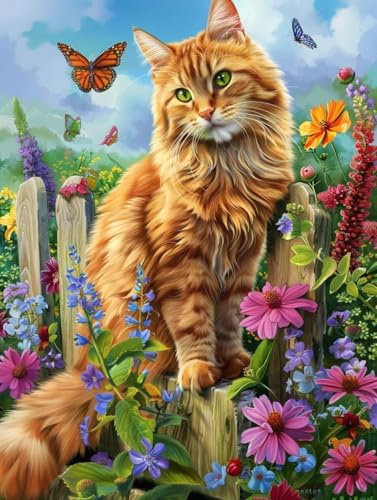 5D Diamond Painting Adultos, Diamond Painting gato Mariposa, Kit Pintura de Diamantes DIY Cristal Bordado Artesanía, Pintura Diamante Kit para Principiantes, Decoración Del Hogar 35x50cm 0j-574
