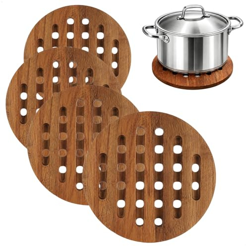 com-four® 4X Topfuntersetzer aus Akazienholz, langlebige Unterlagen | Pfannen - Auflaufformen und Teller - Holz-Untersetzer - Untersatz als Hitzeschutz