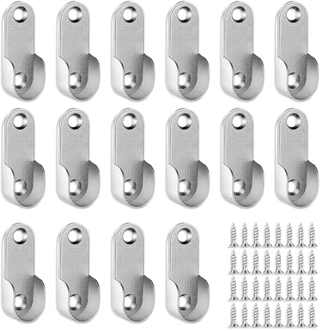 JNYUTEEN Soporte Barra Armario, 16 Piezas Soporte para Barra de Ropa Plateado con Tornillos, Base Ovalada de Aleación para Varillas de Armario Cortina Ducha Perchero Baño