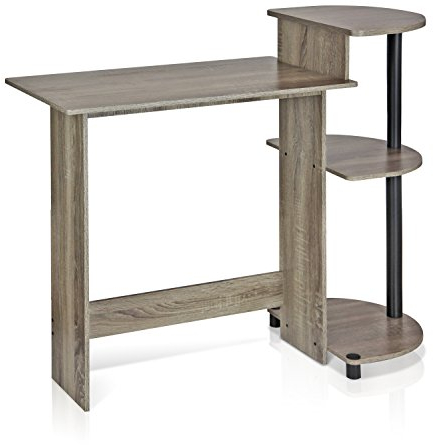 Furinno Compact Escritorio De Computadora, Tabla de Madera aglomerada, Roble francés Gris/Negro, 39.62 x 39.62 x 85.34 cm