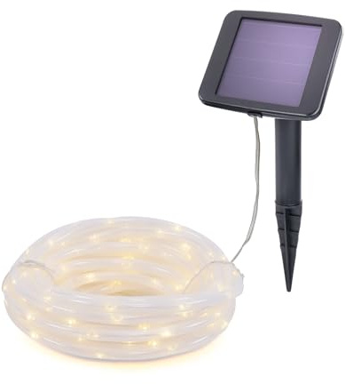 Esotec Solar Lichtschlauch, 10m, 100 LEDs, warmweiß, Zuleitung 2m, Akku, Solarmodul, Erdspieß, Wintergarten, Außenlichterkette, Hochzeitsdeko, Weihnachtsbeleuchtung, außen, wetterfest, 102174
