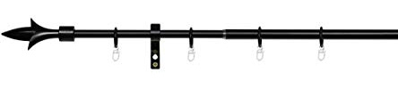 ondeco Tringle à rideaux extensible 1 voie - Montage mural - Embout Lance complet - Tringle télescopique 13/16 mm - Avec anneaux - Noir - 130-240 cm
