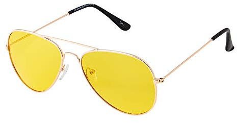 Ultra Gold Frame Pilot Style Amber Lens UV400 Polarized Sunglasses Classic Night Driving Glasses Men's and Women's Polarised Sunglasses Anti Glare Yellow Tinted Glasses Anti Glare Dazzle Cycling