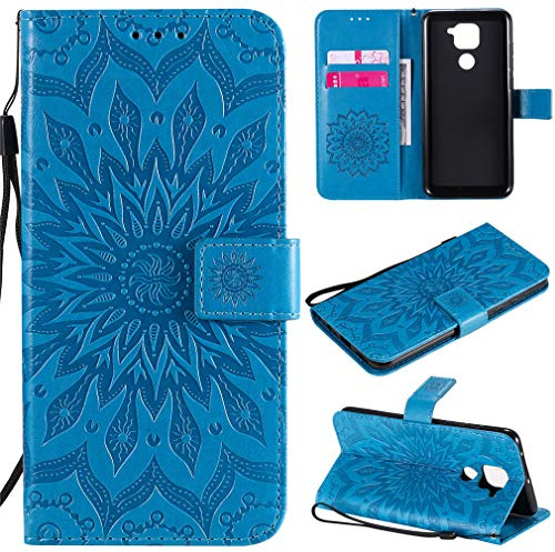 MHHQ Cover per Xiaomi Redmi Note 9 Custodia di Pelle Case Flip Portafoglio Retro Libretto Magnetico Protettiva Non Graffi con Funzione Supporto Bumper Fiore Girasole per Xiaomi Redmi Note 9 - Blu