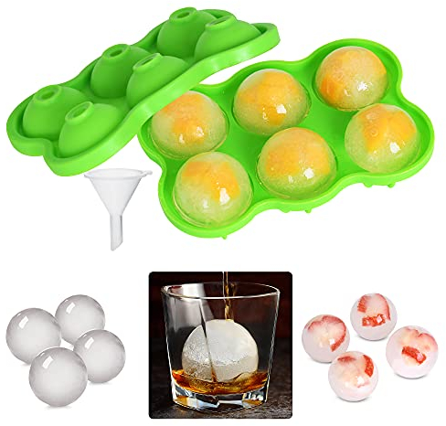 Eiswürfelform Silikon Eiswürfelform Kugel 45mm Eiskugelform Groß 6-Fach Eiskugel mit Trichter Eiswürfelform für Bier Cocktails Whisky, LFGB Zertifiziert und BPA Frei (Grün)
