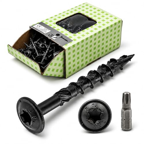 Tellerkopfschrauben schwarz 6 x 40-100 St. Inkl. BIT Holzbauschrauben Tellerkopf Torx schwarze Schrauben