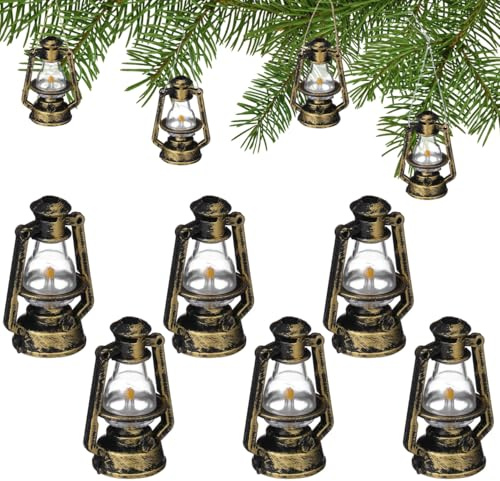 DOITOOL Kleine Laternen Für Draußen ： 10 Stücke Kleine öllampe Hängend Klein Mini Laterne Puppenhaus Zum Aufhängen Für Mikrolandschaft Ornament Weihnachtsfeier Dekorationen Bronze 5.5 * 4 * 2.5cm