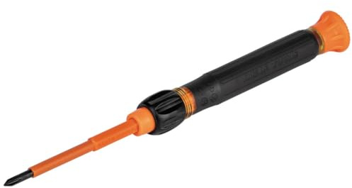 Klein Tools 32581INS precisionsskruvmejsel, 2-i-1 isolerad skruvmejsel med nr. 0 Phillips och 1/8-tums slitsade bitar