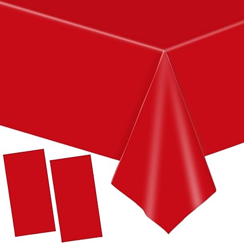 YAAVAAW 2 Piezas 137 * 274cm Mantel Desechable con Rojo,Mantel de Plastico Rectangular Impermeable y Antimanchas,Decoración de Mesa para Cumpleaños Infantil,Exterior Jardin,Fiesta,Bodas,Navidad