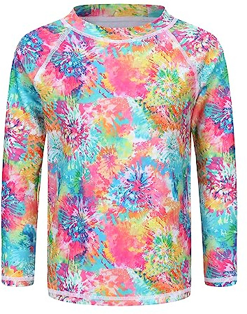 Big Girls Long Sleeve Swim Shirt Rash Guard for Girls One Piece Bathing Suits with UPF 50+ Sun Protection Blossom Tie Dye Size 12/10-12 Years