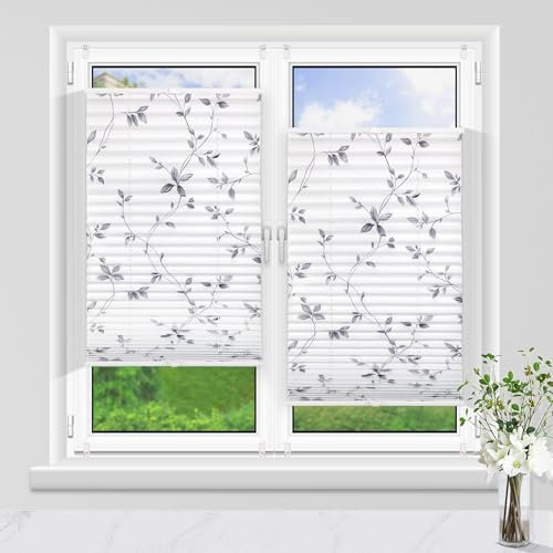 Allesin Plissee ohne Bohren Verdunkelung mit Muster Verdunklungsplissee Klemmfix, Reben 85x120cm (BxH) Thermoplissee Blickdicht 100% Verdunklung für Fenster & Tür