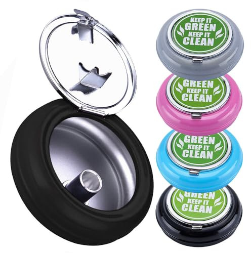 Murago - 4er Set Taschenaschenbecher mit Glutkiller - Deckel Schwarz Blau Rosa Grau für die Handtasche unterwegs rund klein Metall für draussen