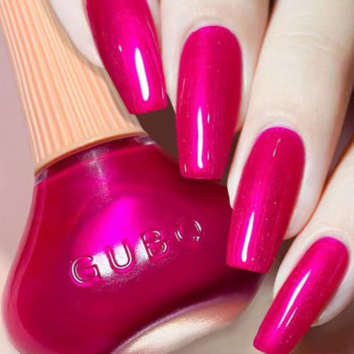 EONFAVE Bright Rose Red Nail Varnish - Holographic Sparkling Shiny Disco Nail Polish - Long Lasting Quick Drying - No UV LED Lamp Required - Summer Nail Art