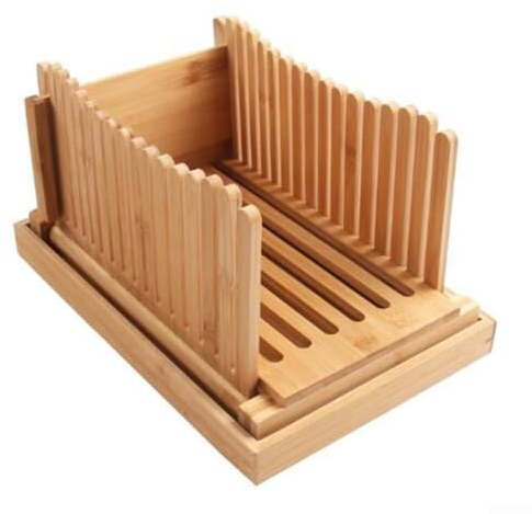 Trancheuse à pain en bois réglable avec plateau ramasse-miettes pour pain fait maison, gâteaux, bagels (A)