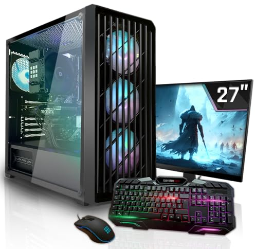 SYSTEMTREFF Gaming Komplett PC Set AMD Ryzen 5 5500 6x4.2GHz | Nvidia RTX 5060 TI 16GB | 1TB M.2 NVMe | 32GB DDR4 RAM | 27 TFT Monitor | Desktop Paket Computer für Gamer, Gaming