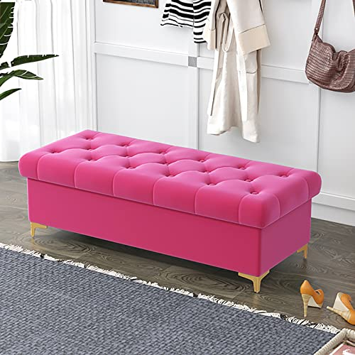 Luxuriöse Ottomane-Bank mit Stauraum, Moderne Aufbewahrungstruhe, Ottomane-Bank für Schlafzimmer, Wohnzimmer, samtgepolsterte Aufbewahrungsbank, Ende der Bettbank, Rosa, 100 x 40 x 40 cm (39