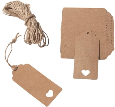 50 Stück Geschenkanhänger Kraftpapier, Geschenk Anhänger, Kraftpapier Anhänger Etiketten, Blanko Geschenkanhänge, Handmade Label, Mit 10m Jute Schnur, Für Hochzeit Geburtstag Ostern Weihnachten