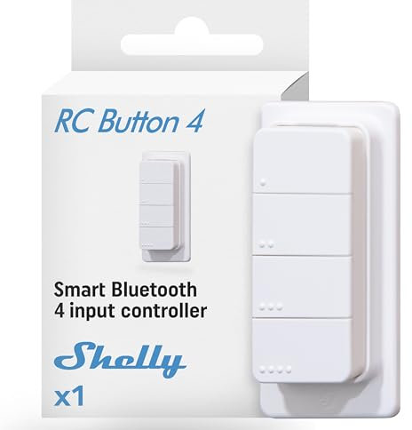Shelly BLU RC Button 4 - Bluetooth Smart Remote Control Switch, Wireless, Strong encryption, Multi-Click Action Trigger, Home Automation, Compatible with Alexa and Google Home, Gateway Required