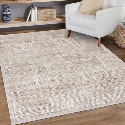 Mazovia Alfombra Beige Moderno Abstracto - Salón - Pilas Cortas Rectángulo Certificado Oeko-Tex® Minimalista - Cremoso - 120 x 170 cm
