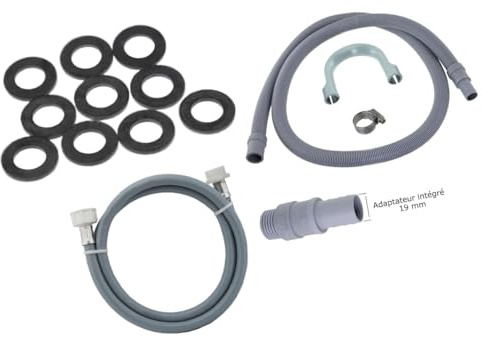 SOS Accessoire Kit tuyau d'arrivée d'eau universel coudé 3500mm avec rallonge tuyau de vidange 2500mm pour Lave-linge TOUTES MARQUES 3666356130500