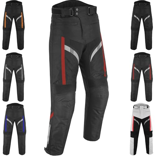 Men's Waterproof Armored Motorcycle Trousers Protective Cordura Textile Pants with Removable Protectors for Biking (US, Waist, 42, Regular, Red)