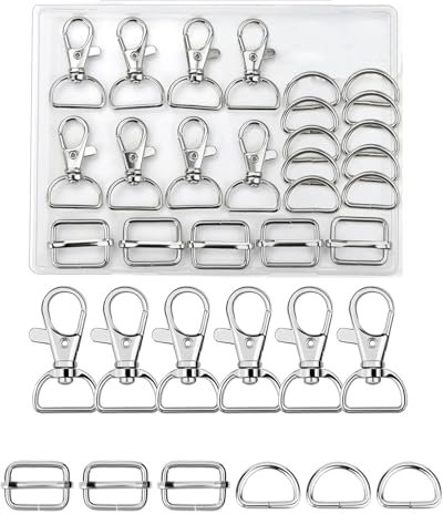 UCLEVER 30 Stück Taschenzubehör zum Nähen, Tasche Haken, Metall Schnallen Schieber, D Ringe Gürtelschnallen, Karabinerhaken Naehen Zubehör für Handtaschen, Geldbeutel, Rucksack Reparatur (Silber)