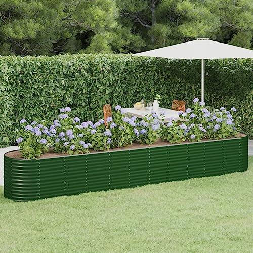 WKIEQACO Casa & Giardino,Mobili-Giardino Aiuola Sopraelevata Acciaio Verniciato a Polvere 440x80x68 cm Verde