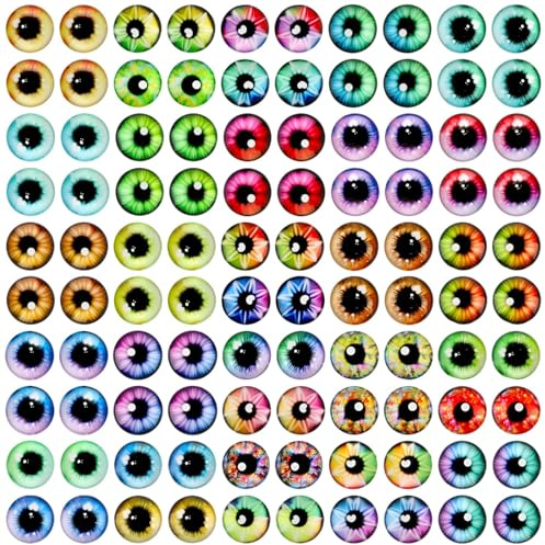 ktxaby 100 Stück Drachenaugen Cabochons 8mm Glasaugen Rund Basteln Schmuckherstellung Puppen Augen für Plüschtier Häkeltiere DIY Handwerk Zubehör