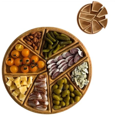 Vassoio da servizio Puzzle in legno con 8 scomparti rimovibili, vassoio per salumi e frutta per snack, aperitivi, dolci, celebrazioni natalizie, feste, cena in famiglia, decorazione d'interni
