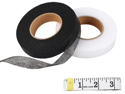 Srcasy 2 Rotoli Nastro Termoadesivo Per Tessuti 64 Metri, Set Di Nastri Per Orli Da Stirare, Include Un Metro a Nastro, Per Riparare e Rammendare Tessuti, Tende, Drappeggi, Pantaloni