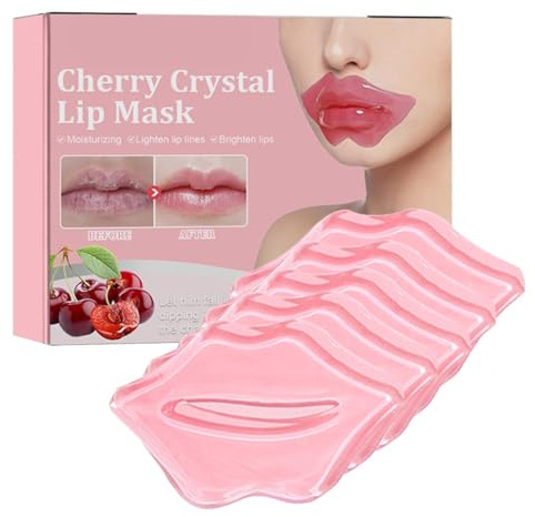 Almohadillas de labios hidratantes, cuidado reafirmante durante la noche | máscara de labios de 5 piezas con función de hidratación de cerezas, tratamiento rellenador, almohadillas de cuidado de