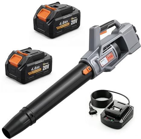 Outsunny Soplador de Hojas sin Cable 36V (2x18V) con 2 Baterías 4.0Ah y Cargador, Motor Sin Escobillas 1000W, Modo Turbo, 3 Velocidades, Soplador Eléctrico Ligero para Jardín, Hojas, Polvo y Nieve