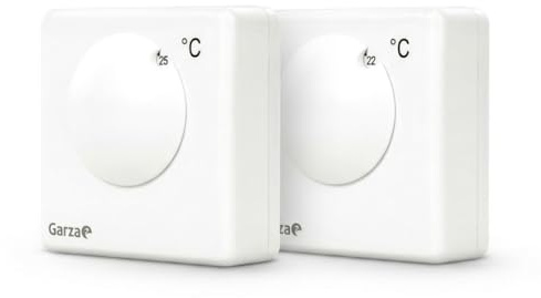 GARZA Pack de 2 Termostatos Analógicos Regulables 10‑30 °C para Caldera y Calefacción, Control Manual con Rueda Giratoria, Instalación Fácil con Conexión 2 Hilos, Blanco