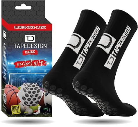 Tapedesign - Classic 1 Pares Calcetines Antideslizantes Futbol Negro, Calcetines Deporte Hombre Mujer Niño (37-48), Medias Futbol Ciclismo Baloncesto Correr Tenis Crossfit, Grip Socks