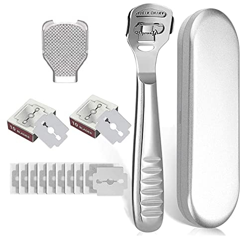 Credo Rasoio Per Calli Pedicure Professionali Credo Per Pedicure Professionale lamette calli pi- Raschietto Piede In Acciaio Inossidabile Con Custodia & 20 Lame - Rimozione Pelle Dura, Lime, Tronchesi