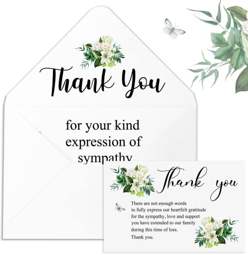 Marspark 50 Pack Thank You Sympathy Cards Funeral Thank You Cards with Envelopes and Message Memorial Sympathy Greenery Bereavement Notes for Funeral Family Friends Loved Ones(Lily)