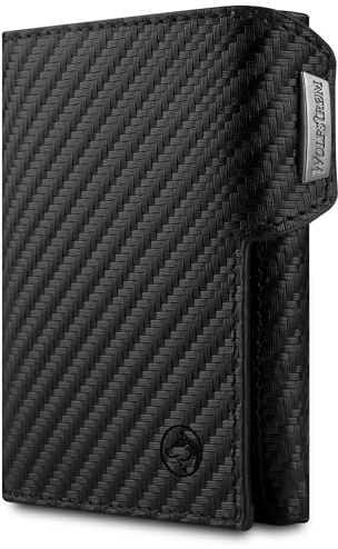 Wolfstrøm Slim Wallet 'Svente' I 11 Karten Mini Geldbörse Herren mit Münzfach, RFID Blocker I Damen und Herren Portemonnaie I Credit Card Holder Geldbeutel - Carbon