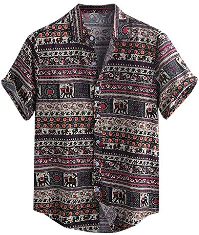 Camicia Maniche Corte Uomo Elegante Stampa Elasticizzata Maglietta Estiva Hawaiana Cotone Camicia Lino Coreana T-Shirt Fantasia Vintage Camicetta Gemelli Camicia Slim Fit Casual