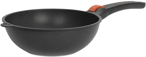 SKK große Antihaft Wok-Pfanne Ø 28 cm - induktionsgeeignet - runder Aluguss Asia Stielwok mit glattem Boden & abnehmbaren Stiel - Made in Germany