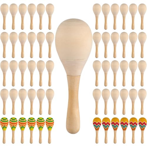Jexine 100 Pcs DIY Wood Maracas Unfinished Mini Wooden Maracas, Unfinished Hand Painted Mini Mexican Toys Instrument for Boys Girls Adult Party Painting Craft Party Favors