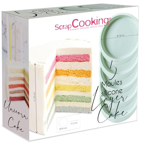 ScrapCooking - 5er-Set Silikonbackformen für Layer Cakes & Regenbogenkuchen - Ø 15,5 cm - Silikon Kuchenformen Rund - Flexible Antihaftformen - Kuchenbacken Geburtstagskuchen Tortenboden - 2065