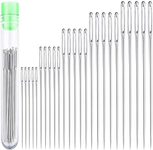 25 silberne Stopfnadeln, Nähnadeln, Sticknadel-Set, großes Öhr, stumpfe Nadeln, Nähnadeln mit einfachem Einfädeln für Näh- und Bastelprojekte, Nähen und Stoff