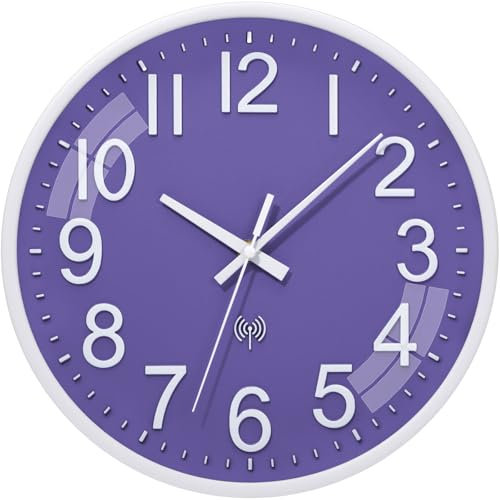 ACCSHINE Radio-Controlled Wall Clock without Ticking Noise, Silent, 30 cm, Quartz, Battery-Operated, Large Wall Clock, Easy to Read for Room, Home, Kitchen, Bedroom, Office, School (Purple)